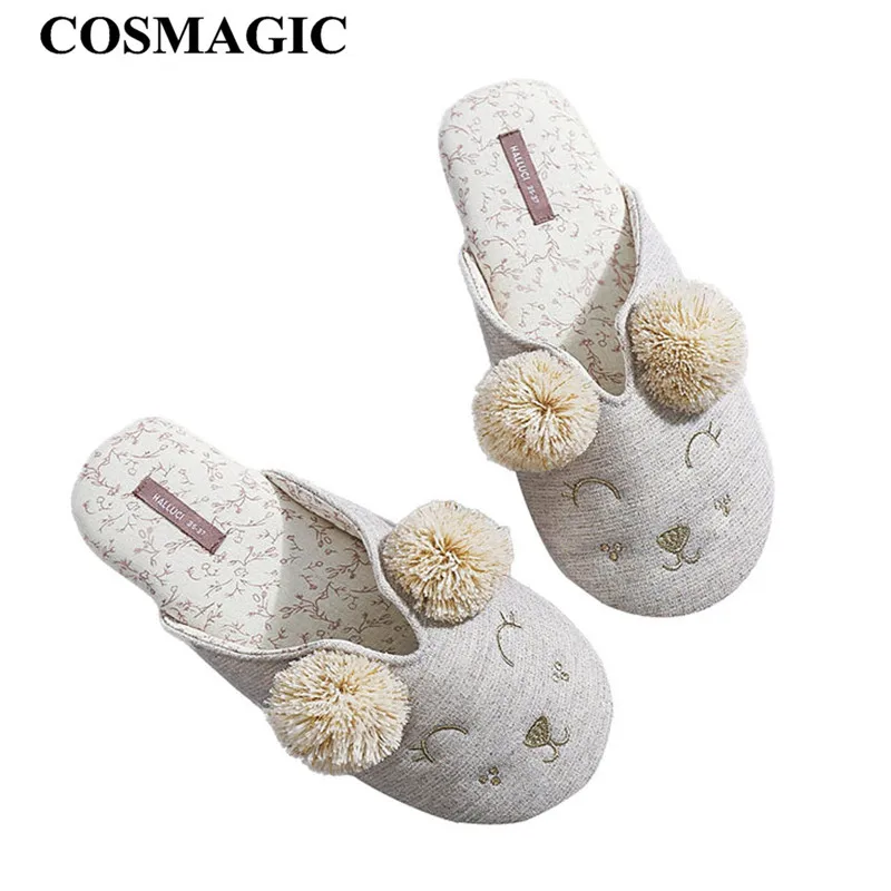 Новинка 2019 зимние женские домашние тапочки COSMAGIC с овечьими ушами легкие теплые
