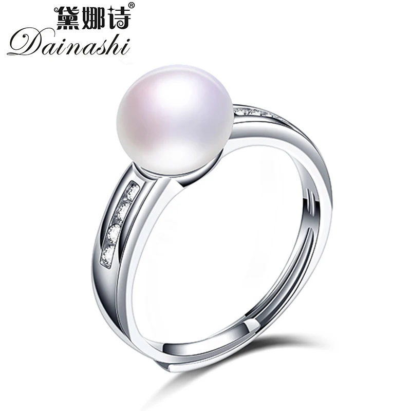 Dainashi High Quality 100% Genuine Freshwater Cultured Pearl Adjustable Ring Vintage 925 Sterling Silver Zircon for Women | Украшения и