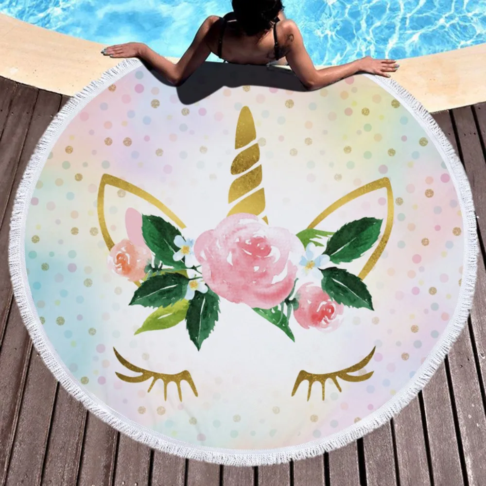

Милый Единорог серии микрофибра пляжное Полотенца с кисточкой 150 см круглый, для занятий спортом, йогой, Одеяло для принятия солнечных ванн, ...