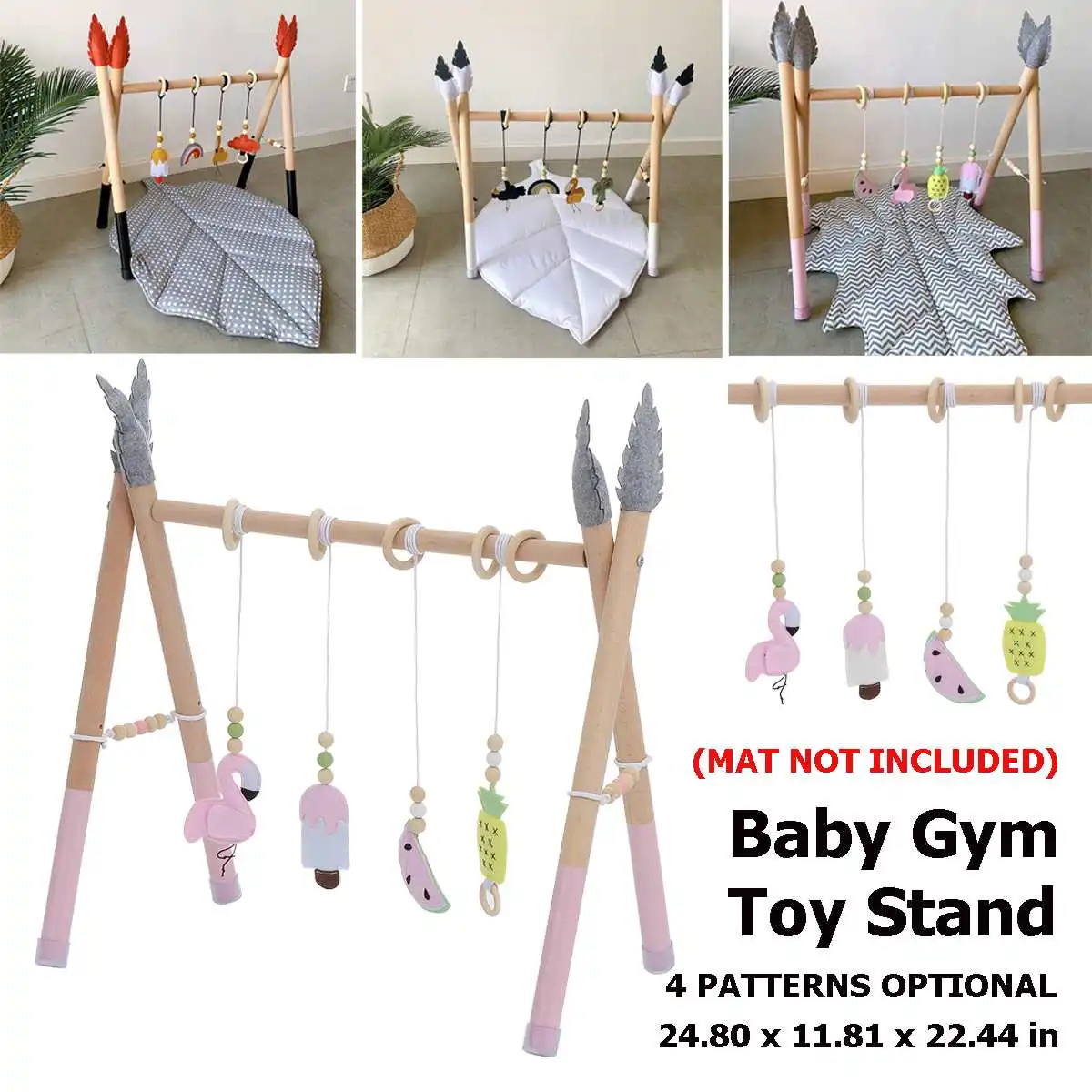 

Nordic Wooden Newborn Baby Fitness Rack Kids Sensory Ring-pull Toy Children Room Decorations Baby Gym Toy Stand With 4 Pendant