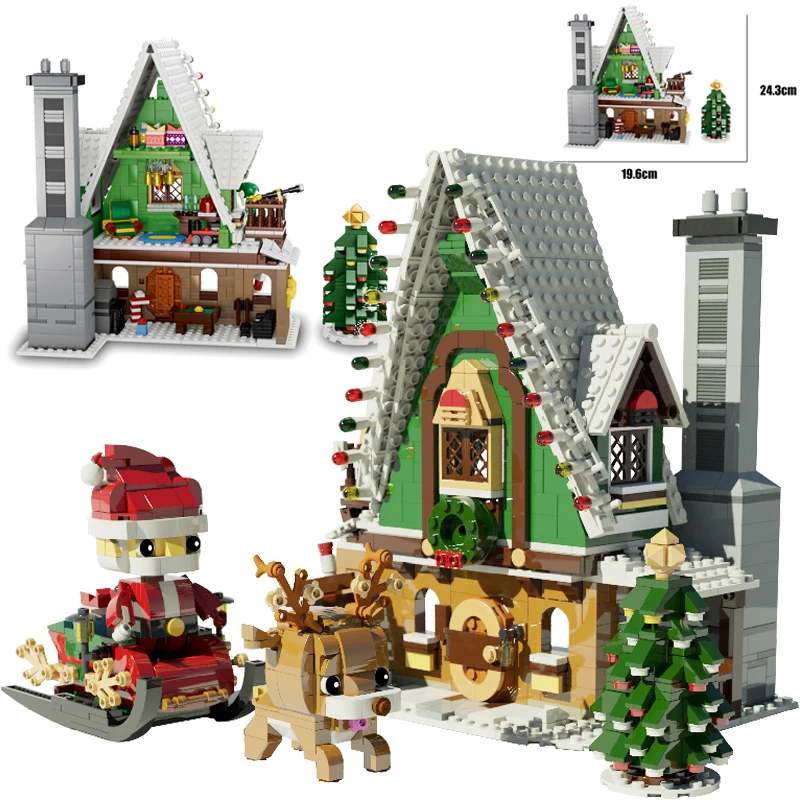 

MOC Idea City Winter Snow House Santa Claus Building Block Creative Snowmobile Christmas Tree Figures Bricks Xmas Toys for Kid