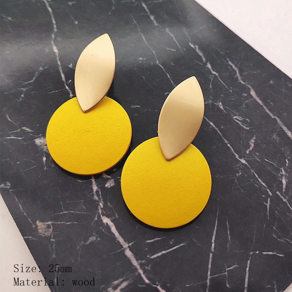 yellow Модные серьги с подвеской, Необычные волнистые золотые серьги, круглые деревянные серьги, скрабы, серьги для женщин, ювелирное изделие, P812-P819 - Окраска металла: yellow