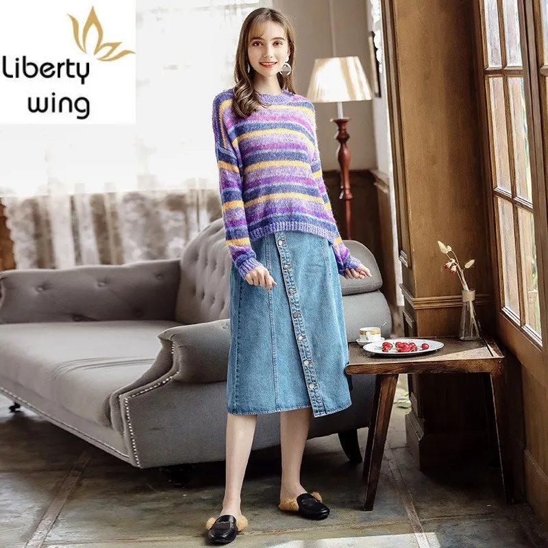 Новые зимние женские джинсы Harajuku модные однотонные однобортные джинсовые