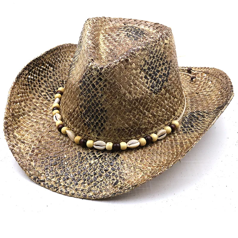 SummerWomen Mannen Straw Hollow Western Cowboy Hoed Met Punk BrandSombrero Hombre Strand Cowgirl Jazz Zonnehoed Size 56-58 CM