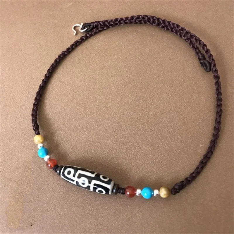 

Handmade High Grade Dzi Bead Cross Pendant Lanyard Multi-Treasure Necklace Rope Chain Short Necklace Couple Accessories