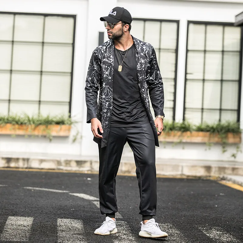 

Plus size men's clothing autumn and winter fat men's plus size windbreaker trendy loose cloak mid-length fat jacket coat