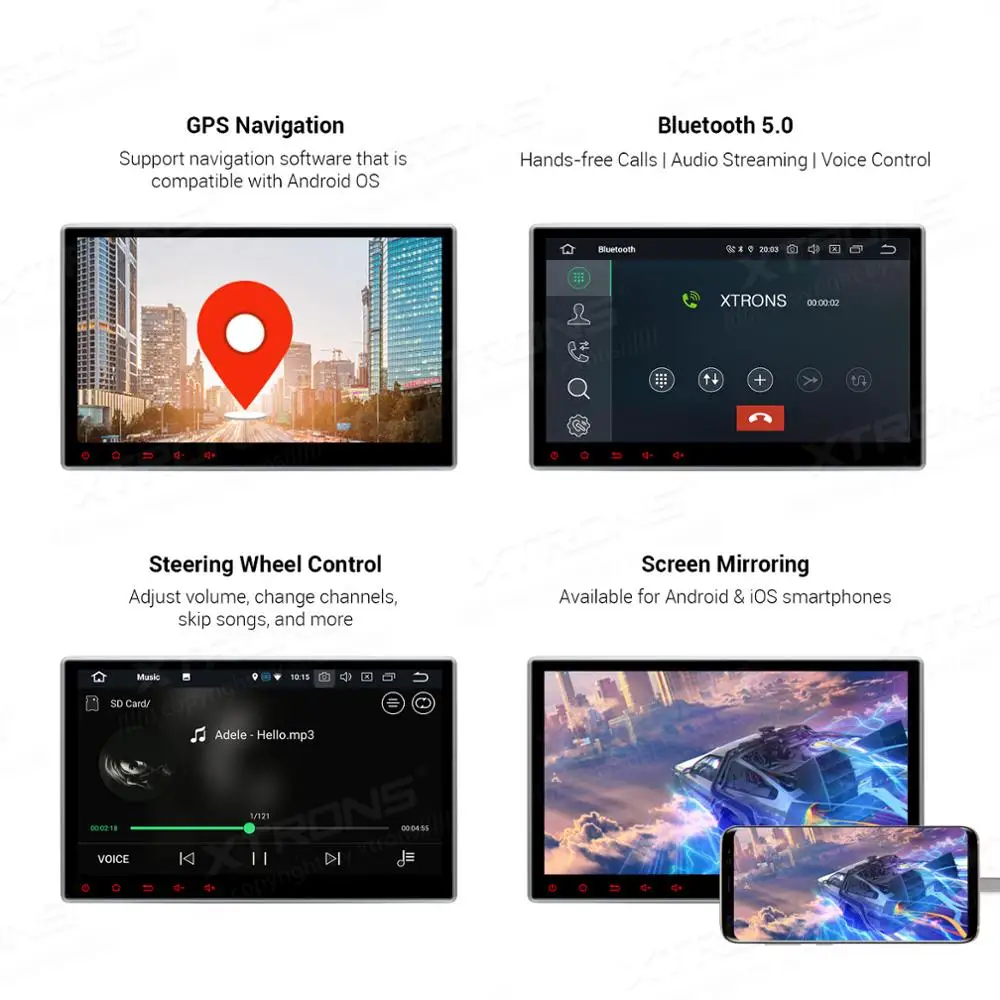 XTRONS Универсальный 10 1 &quotAndroid 9 0 Octa Core 64 Гб Встроенная память 4 Оперативная 2 Din