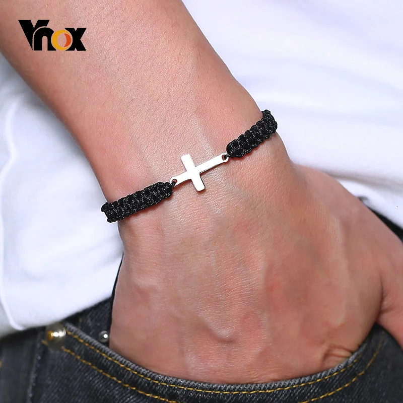 Vnox-Pulseras cruzadas hechas a mano para hombre y mujer, brazalete trenzado con nudo chino de la