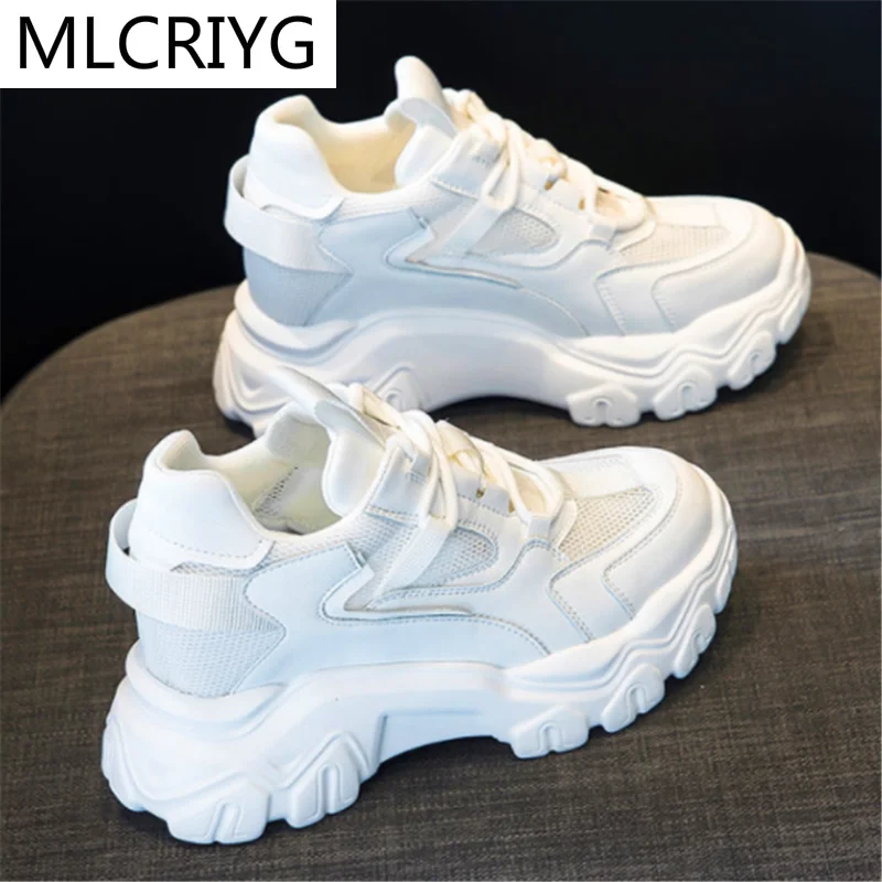 

2021 Spring New Platform Comfortable Women's Sneakers Fashion Lace Up Casual Little White Shoes Women Increase Vulcanize Shoes