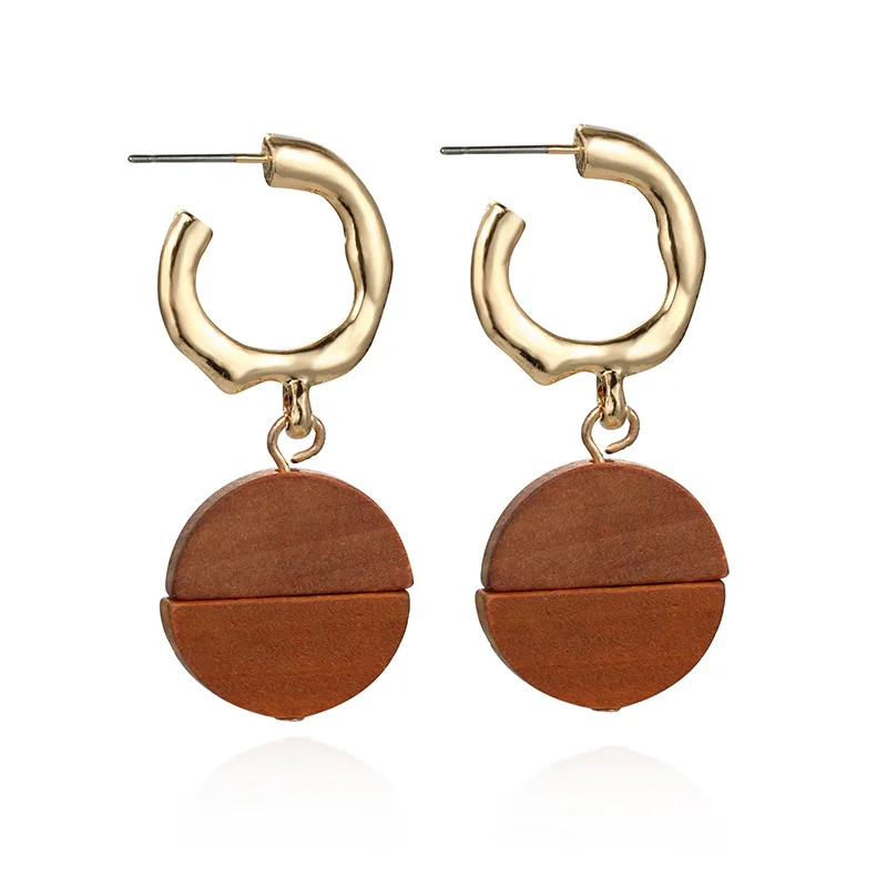 Cpop 2 вида цветов новые модные золотые деревянные серьги круглые серьги-подвески