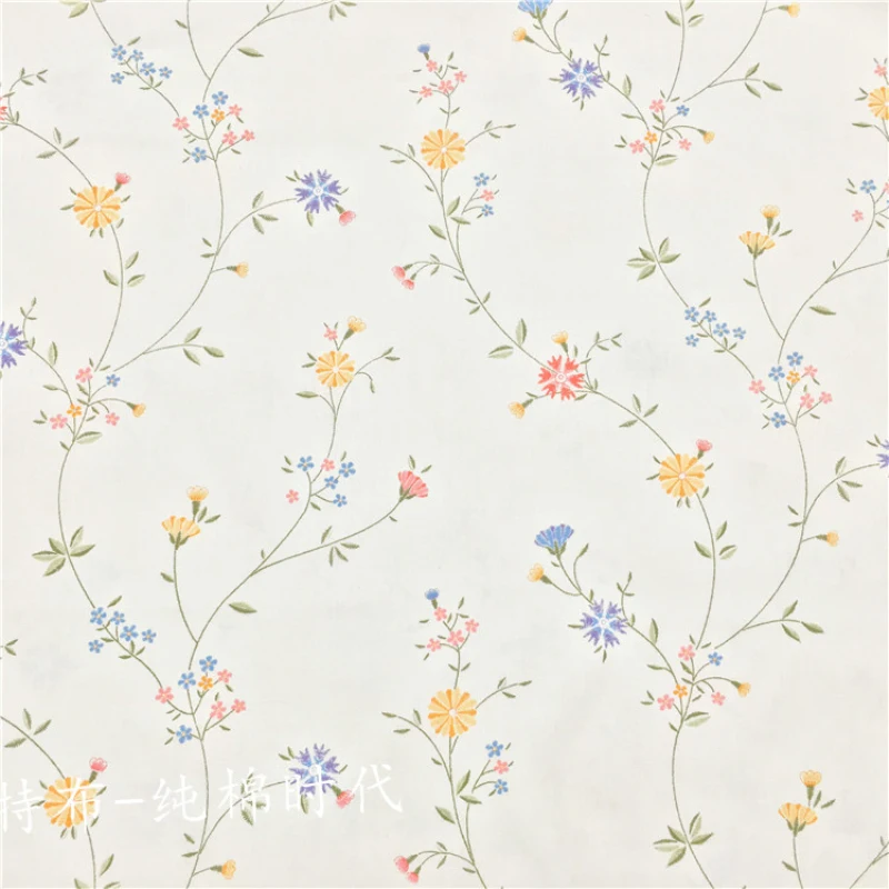 

Pure cotton twill cloth pure cotton printing milk white base imitation embroidery elegant flower branch