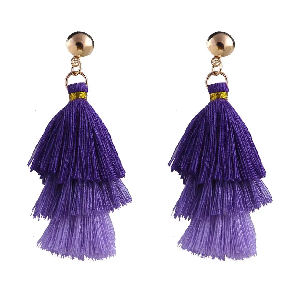 purple-3 Qtian Boho Серьги-кисточки женские длинные висячие серьги для женщин девушек красные синие фиолетовые богемные массивные ювелирные изделия - Окраска металла: purple-3
