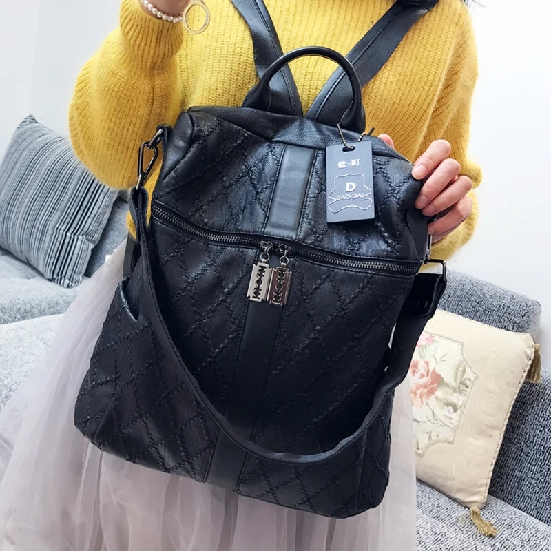 Sheepskin 2020 New Classic Dual-use Backpack Stitching Lattice Ladies Shoulder Bag For Teenage Girl School | Багаж и сумки
