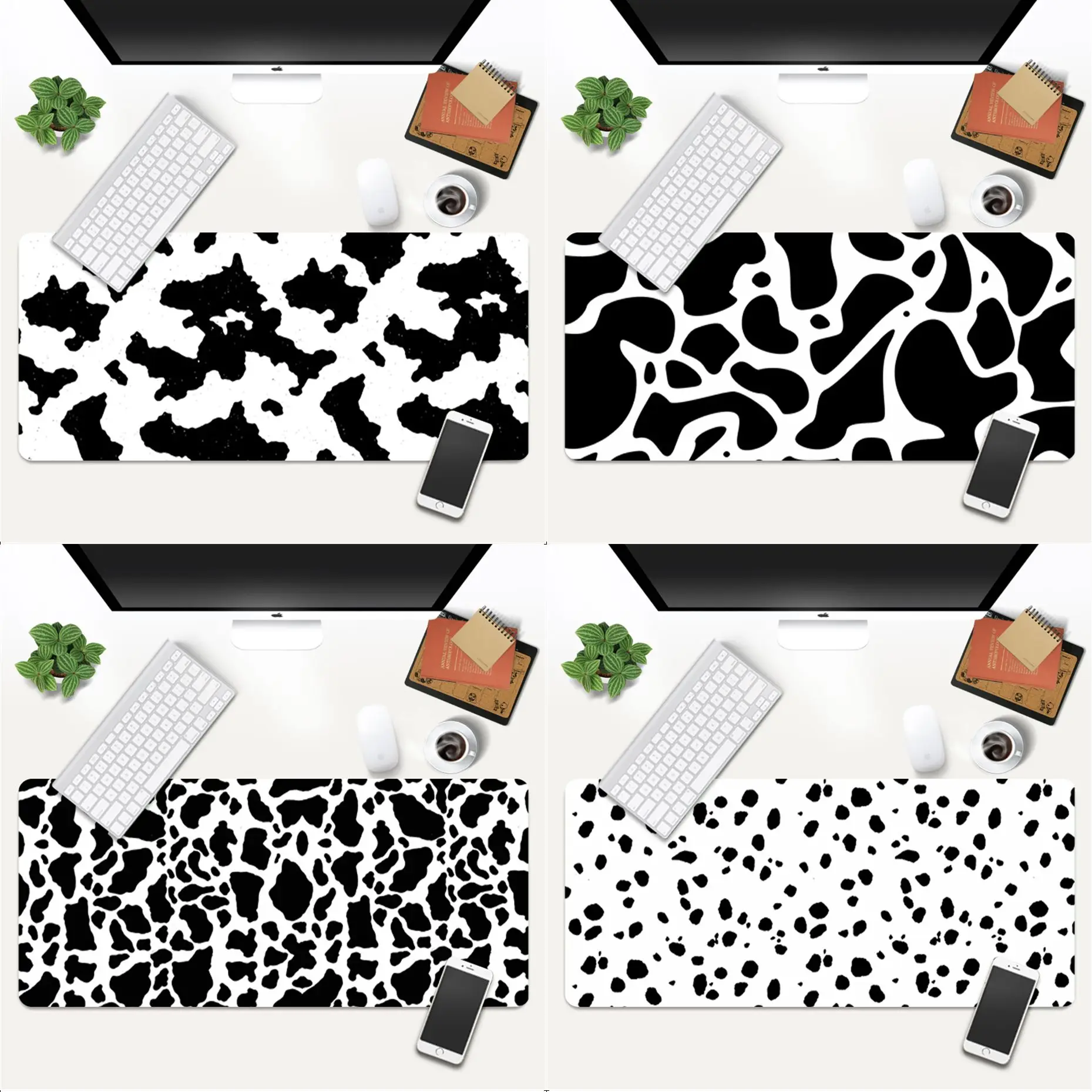 

White Black Cow Pattern Lock Edge Speed Control Laptop Keyboard Mat Gaming Mouse Mat xl xxl 800x300mm for Lol world of warcraft