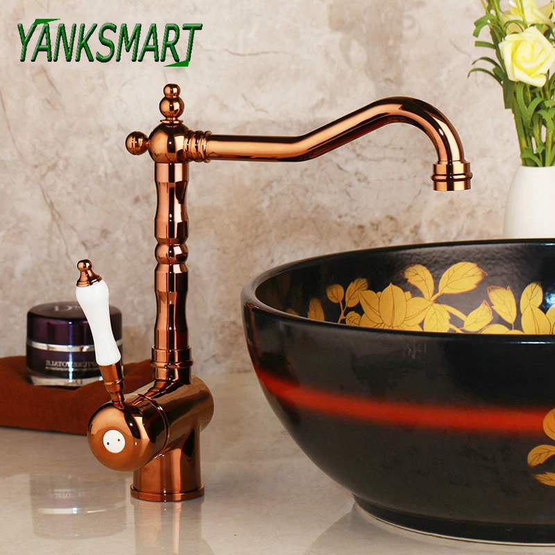 YANKSMART кухня/ванная раковина 360 Поворотный кран с розами Золото из полированной