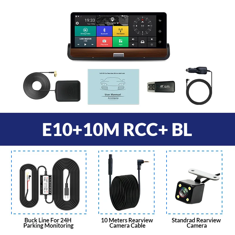 E-ACE Dashcam 3g Автомобильный видеорегистратор gps Навигация 16G авто камера Android 7,0 дюймов зеркало заднего вида FHD 1080P видео рекордер Wifi Bluetooth