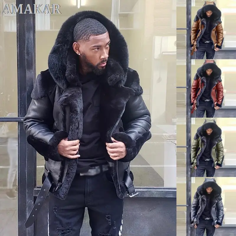 

2021 Fashion Parka Pilot Men's Natural Sheepskin Fur Coat Men's Winter Aviator Genuine Leather Jacket Motorcycle Biker Clothing