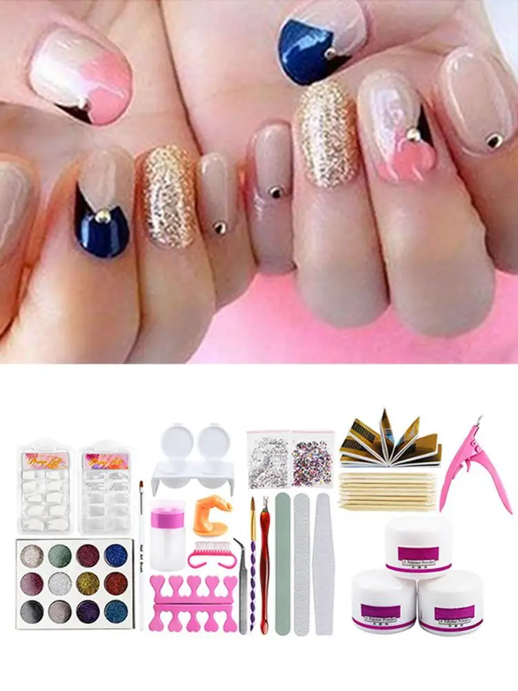

Nail Art Set DIY Nail Piece Set Crystal Powder French Nail Beginner Set 23 Piece Set Multicolor Glitter Powder
