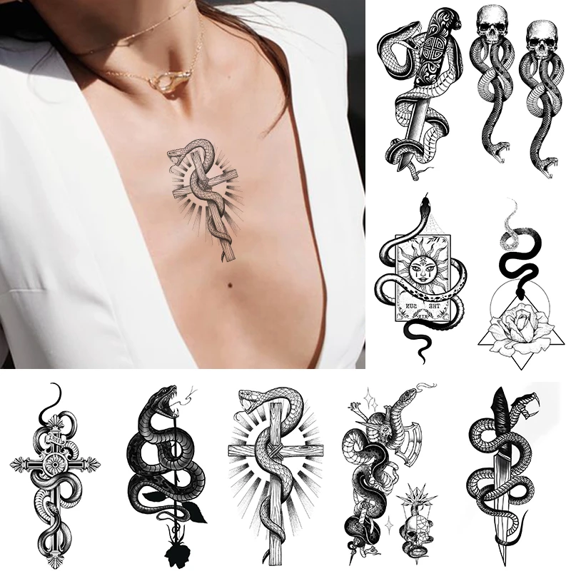 

Водостойкая временная татуировка-наклейка, ровающая змея, кинжал, руки, ноги, боди-арт флэш-тату, искусственная татуировка для женщин и мужч...