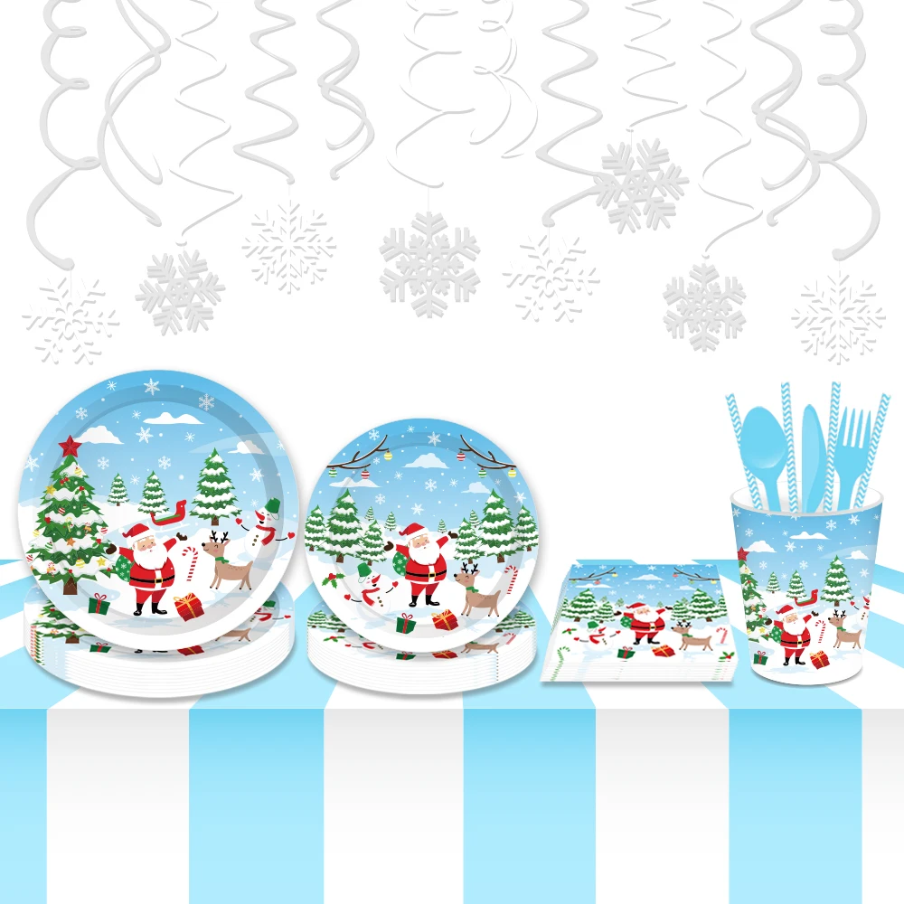 

Merry Christmas Party Decorations Disposable Tableware Sets Party Balloons Hanging Banners Happy Christmas Party Favors Supplies