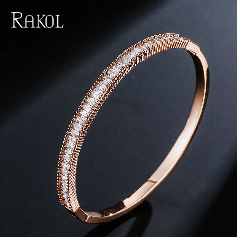 Женский браслет с кристаллами циркония RAKOL свадебный золотистого цвета