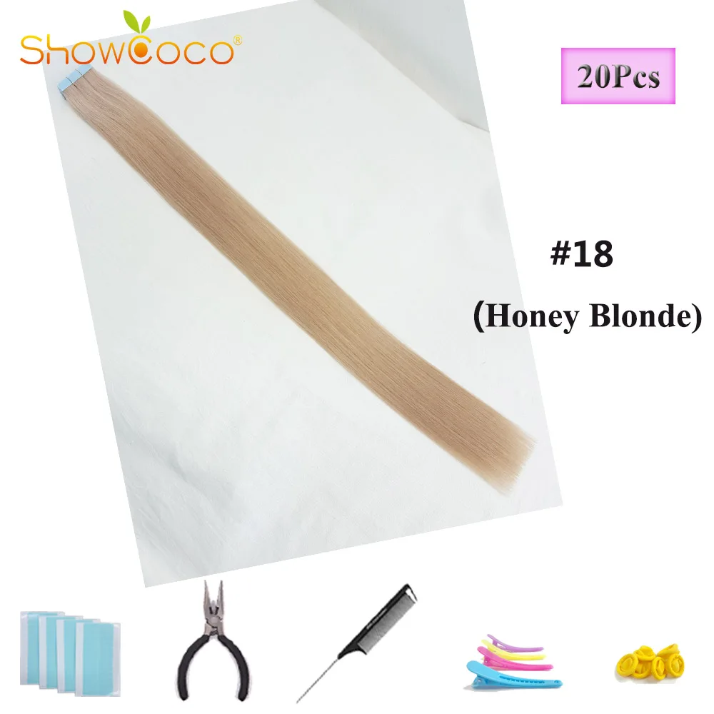 18 color ShowCoco волосы для наращивания на двойной ленте, человеческие волосы премиум класса, роскошные натуральные волосы, невидимая модная лента - Цвет: 18 color