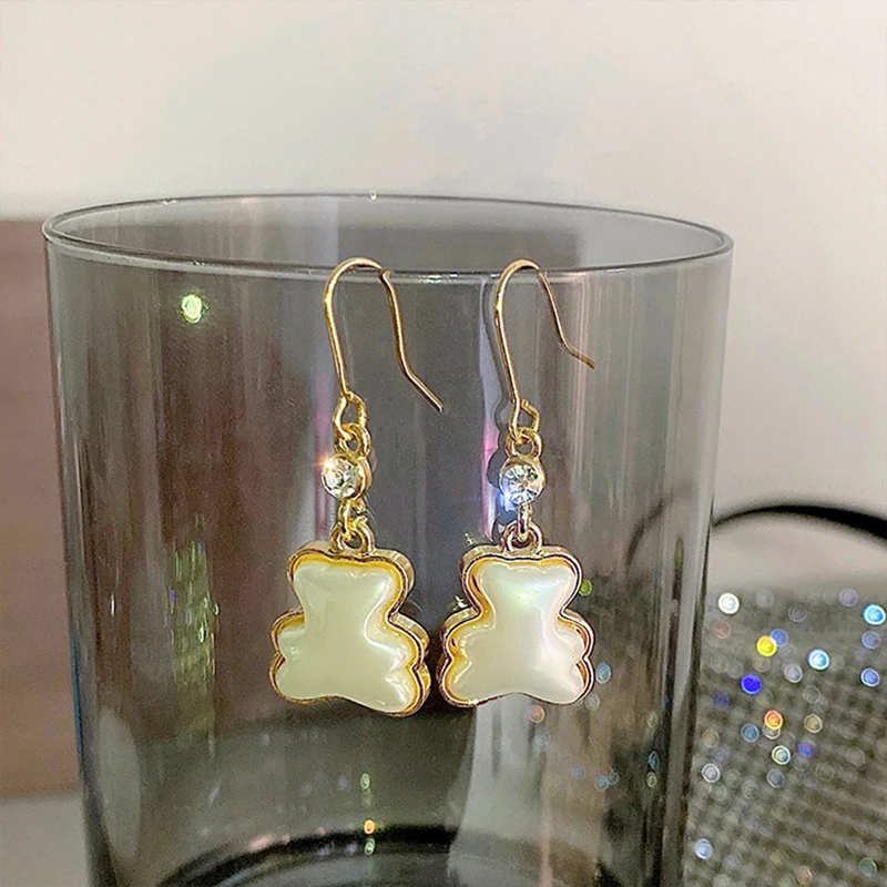 

New Trendy Brand Bear Dangle Earrings For Women Animal Pendant Gold Color Acrylic Crystal Earrings Girl Party Jewelry Gift
