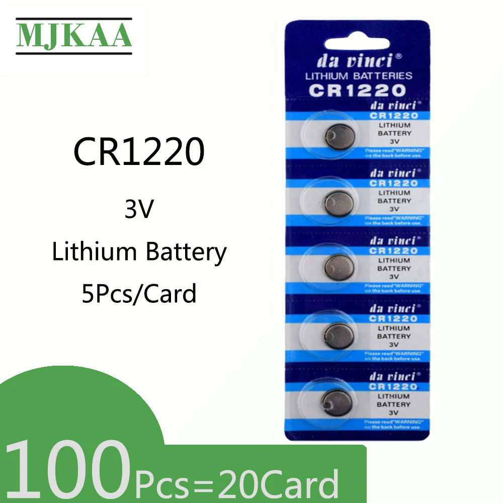 100 шт. = 20 литиевых кнопочных батарей CR1220 3 в DL1220 BR1220 LM1220 батарейки для часов
