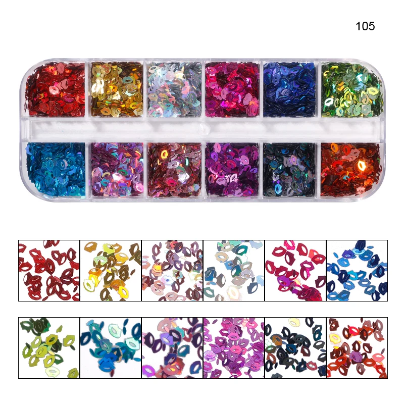 

12Grid-Nail Sequin Holo lips/Star/Block Mix Shape Flakes Paillette Iridescent Decoration 3d Nail Art Sequins Spangle Accessories