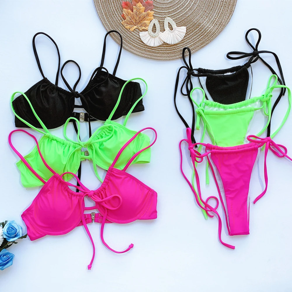 

Micro Bikini Set Swimsuit Women Solid Push Up Swimwear Women Bikinis 2020 Sexy Halter Top Brazilian Thong Biquini Bathing Suit
