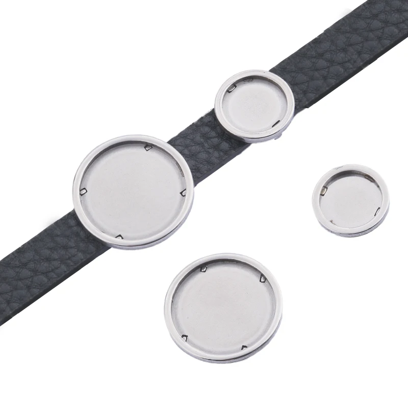 

2Pcs Stainless Steel Flat Leather Slider Fit 12mm 20mm Dia Round Cabochon Base Blank Setting Diy For Bracelet Jewelry Making