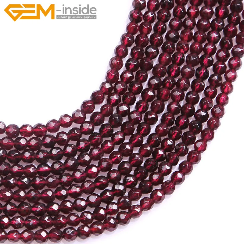 Круглые граненые бусины из натурального камня Красные для изготовления