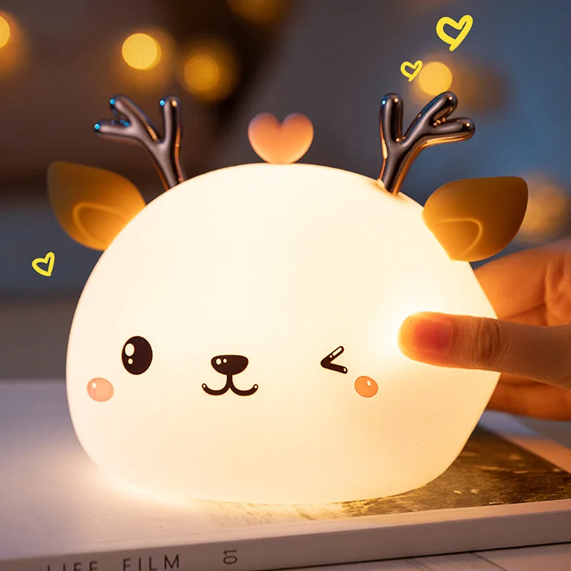 

Silicone Night Light For Children Touch Switch USB Rechargeable Colorful Sleep Bedside Lamp Cute Animal Decoration Night Lamp