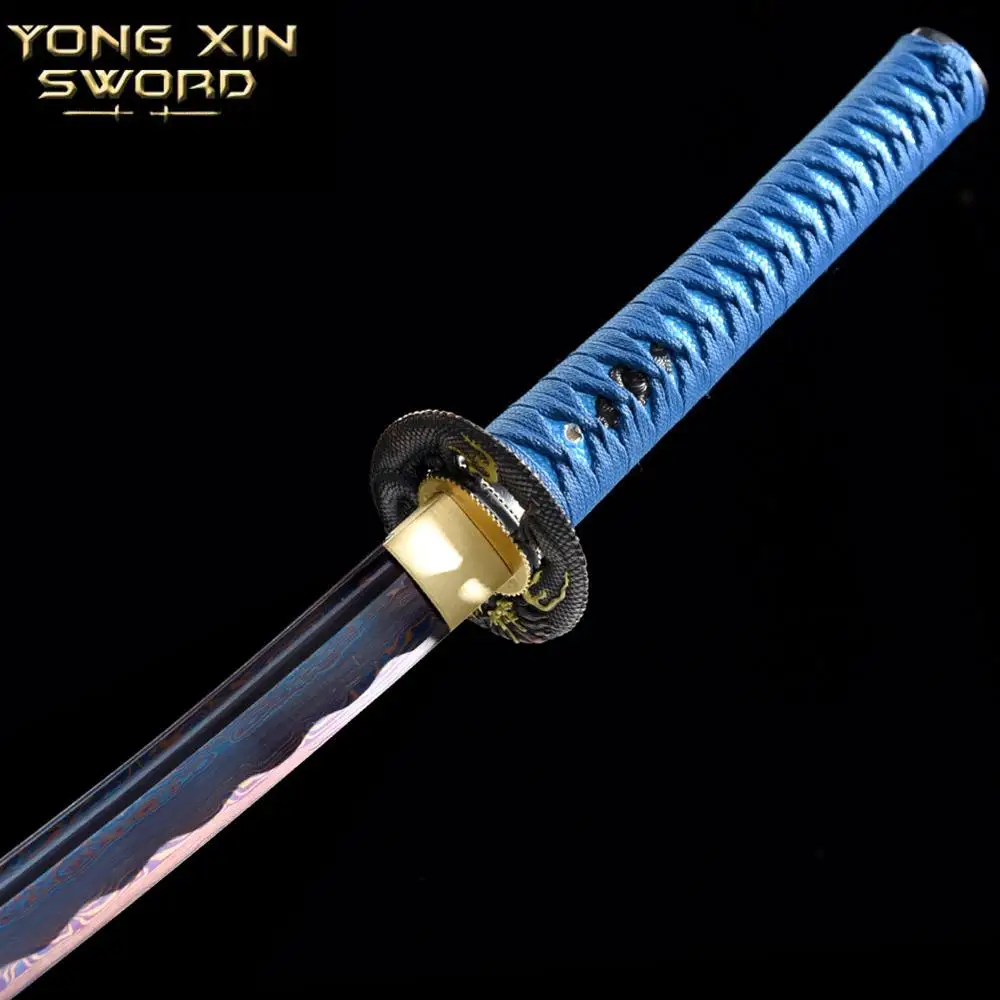 Handmade Carbon steel Japanese Samurai Katana sword full tang sharpened New Folded steel blue Blade Japanese Samurai Katana