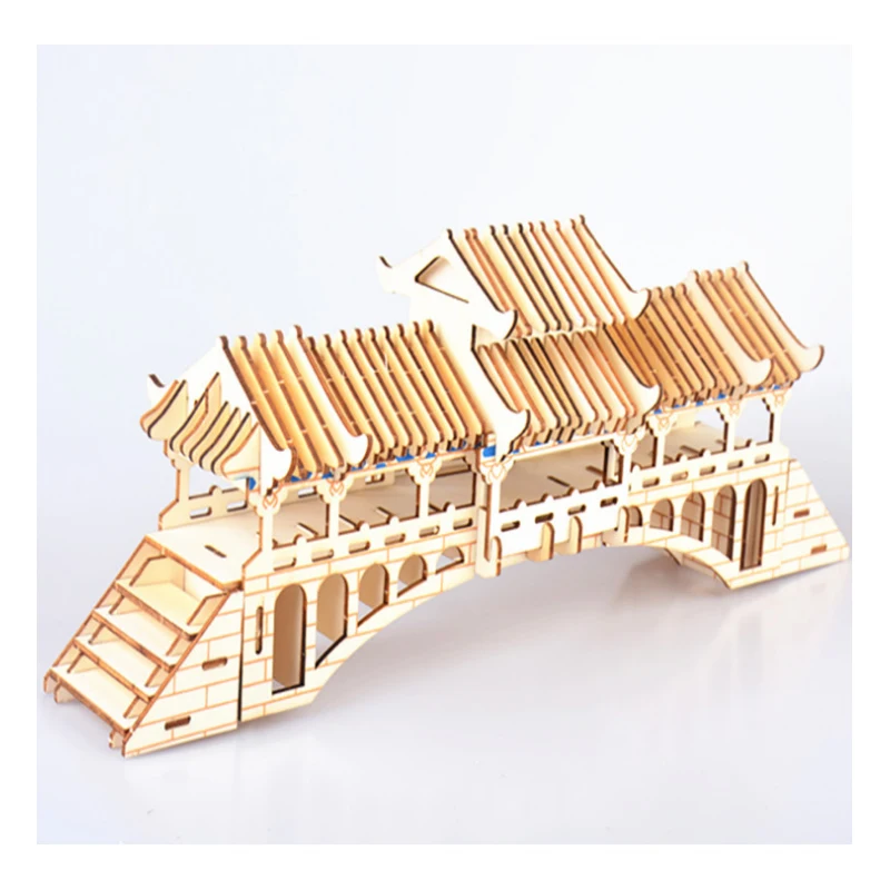 DIY Модель игрушки 3D деревянная головоломка китайская архитектура покрытый мост