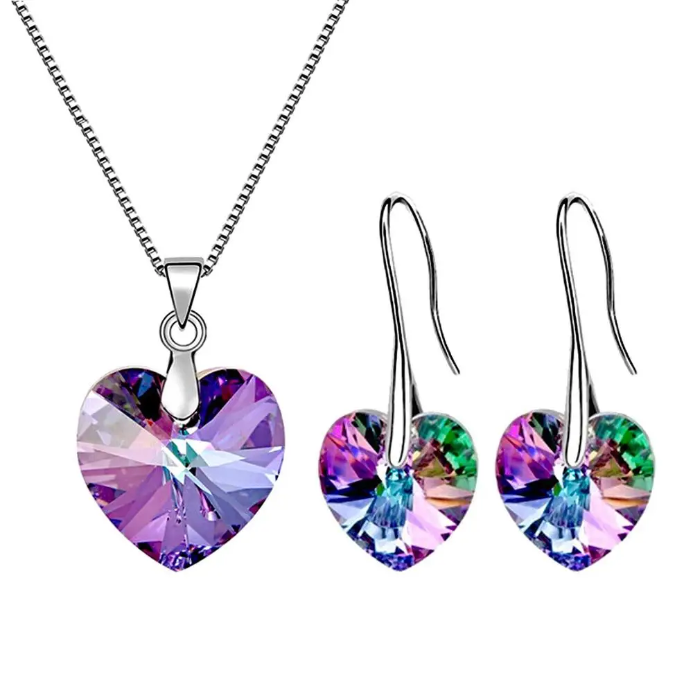 Оригинальные кристаллы от Swarovski сердце кулон ожерелья Висячие Серьги Комплекты украшений для женщин влюбленных подарок Прямая