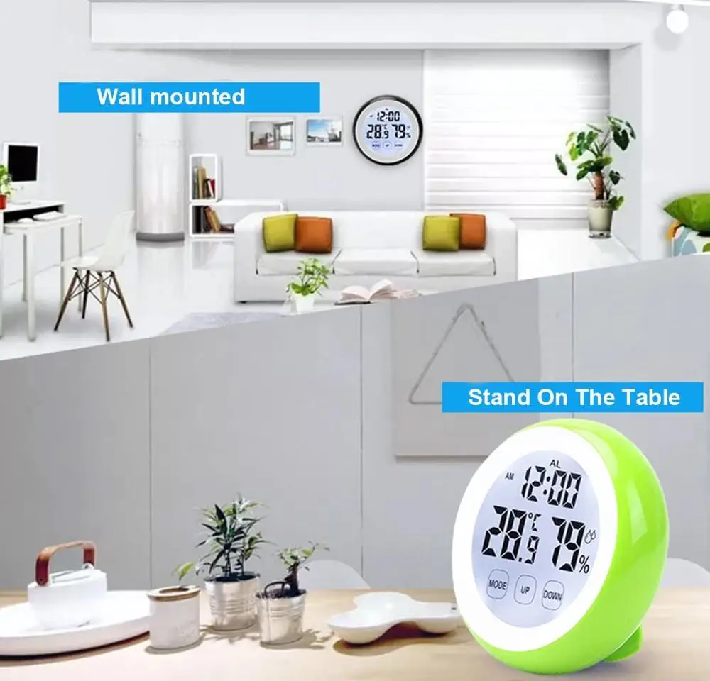 

Mini Alarm Clock Digital Thermometer Hygrometer Travel for Room with Magnet on Back Wall Table Soft Backlight Time Alarm Clock