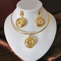 2021 high quality dubai gold color jewelry set for women african beads jewlery fashion necklace set earring jewelry