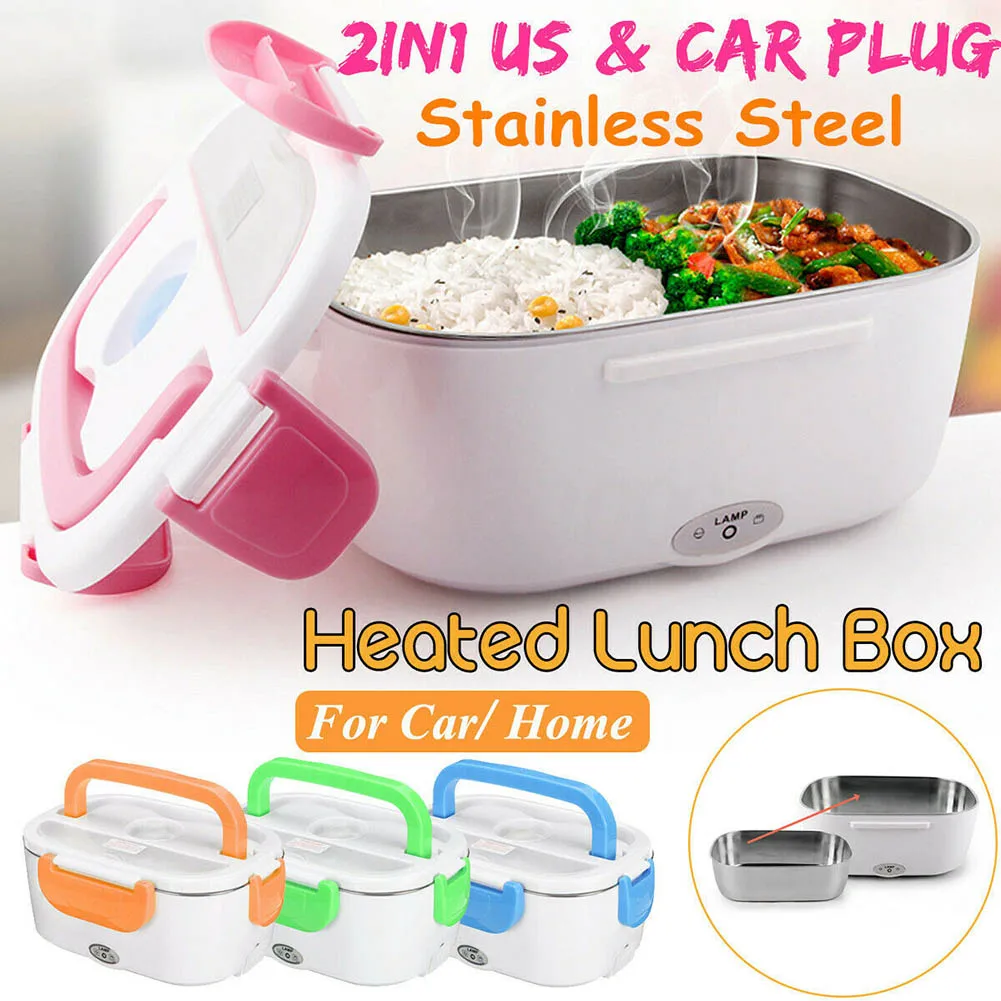 

Portable Electric Heated Heating Lunch Box Lancheira Travel Food Warmer Car Stainless Steel Liner Lunch Bag Bolsa Termica