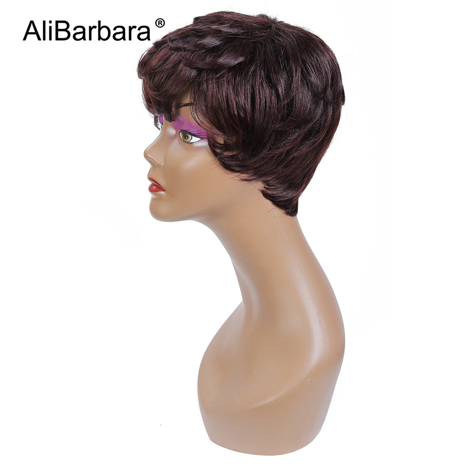 Короткие парики из человеческих волос Pixie cut для женщин красный темно-коричневый