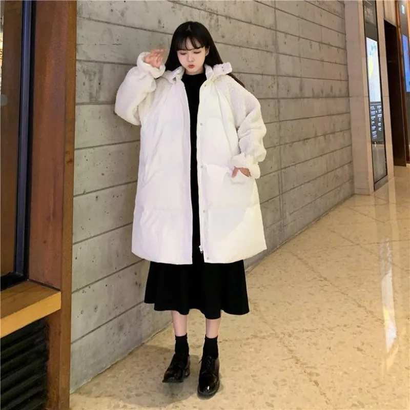 Женские стильные парки средней длины с капюшоном Kawaii Студенческая Лоскутная
