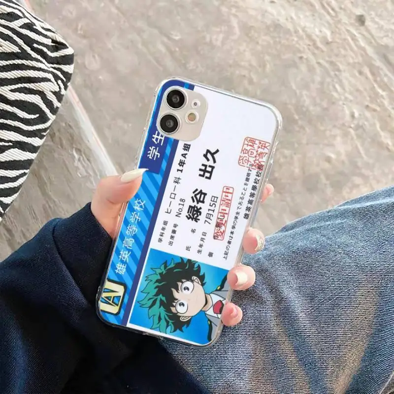 

My hero academia Cartoon Anime Phone Case Transparent for iPhone 11 12 mini pro XS MAX 8 7 6 6S Plus X 5S SE 2020 XR