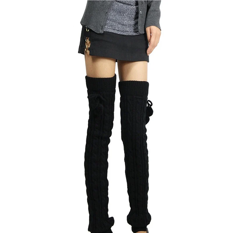 Женские зимние длинные гетры с помпоном выше колена пыльники для девочек модные