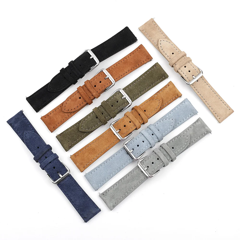 Onthelevel Genuine Leather Suede Watch Strap Leather Retro Watchband 18mm 19mm 20mm 22mm Gray Blue Watch Accessories  #BF