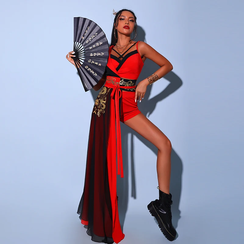 

Bar Woman Dance Costume Nightclub DJ Costume Red Jazz Dance Costume Hip Hop Costume Sexy Red Korean Dance Ensemble Costume
