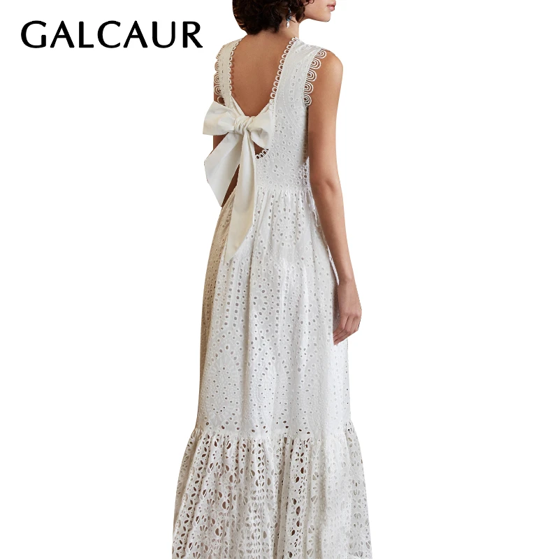 Женское ажурное платье без рукавов GALCAUR элегантное весеннее с v образным вырезом