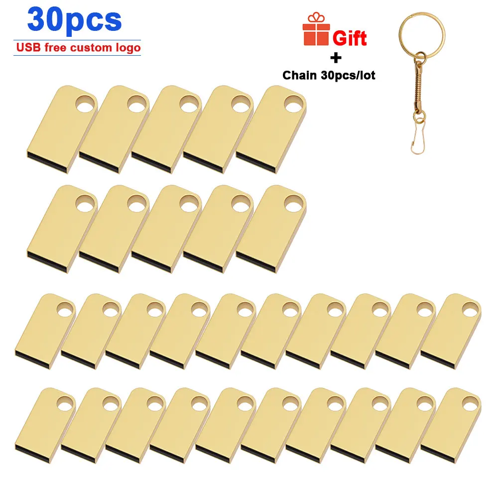 30 шт./лот бесплатный Пользовательский логотип Флешка 32 Гб 64 ГБ металл серебро USB 2 0