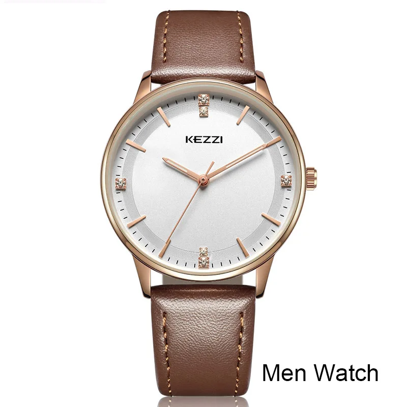 Coffee men watch KEZZZI женское платье кварцевые часы модные повседневные кожаные Наручные часы для мужчин и женщин пара часы для влюбленных Relogio Masculino Reloj Mujer - Цвет: Coffee men watch