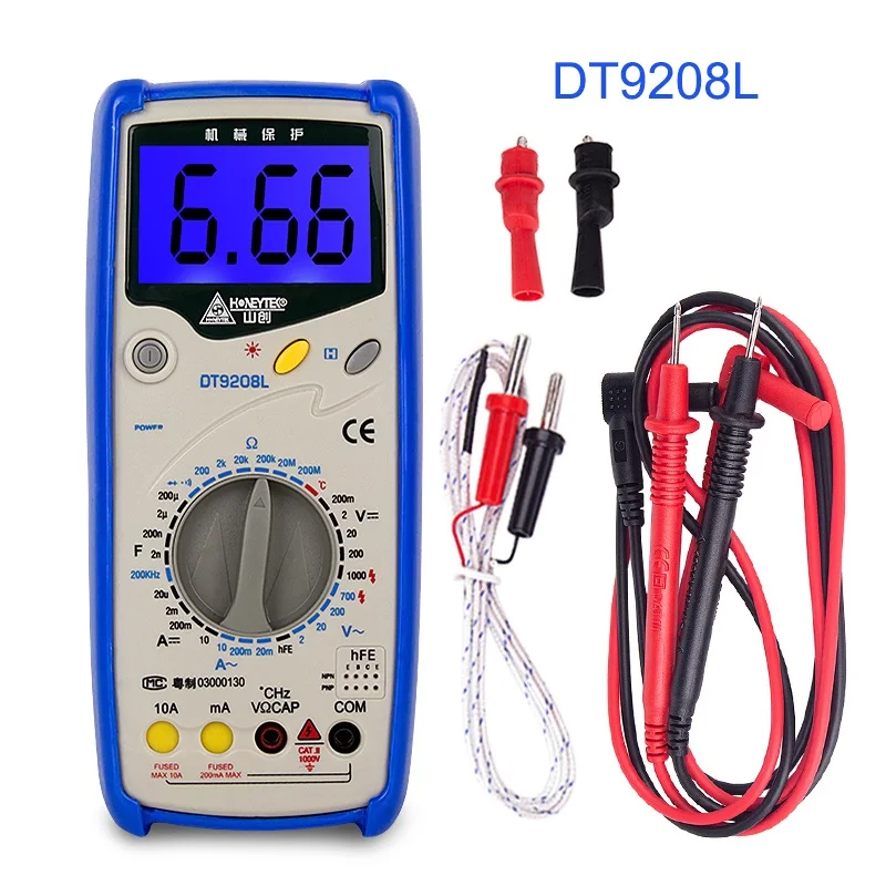 HONEYTEK DT9208 мультиметр Цифровой Профессиональный конденсатор Тестер AC/DC Напряжение Ток тестер Цифровой мультиметр температура