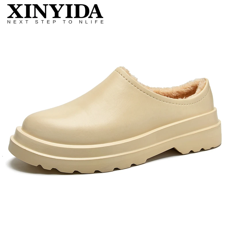

2021 Winter New Arrivals Waterproof Add Plush Men Slippers Slip On Warmth Tip Binding Men Cotton Shoes Plus Size 39-46